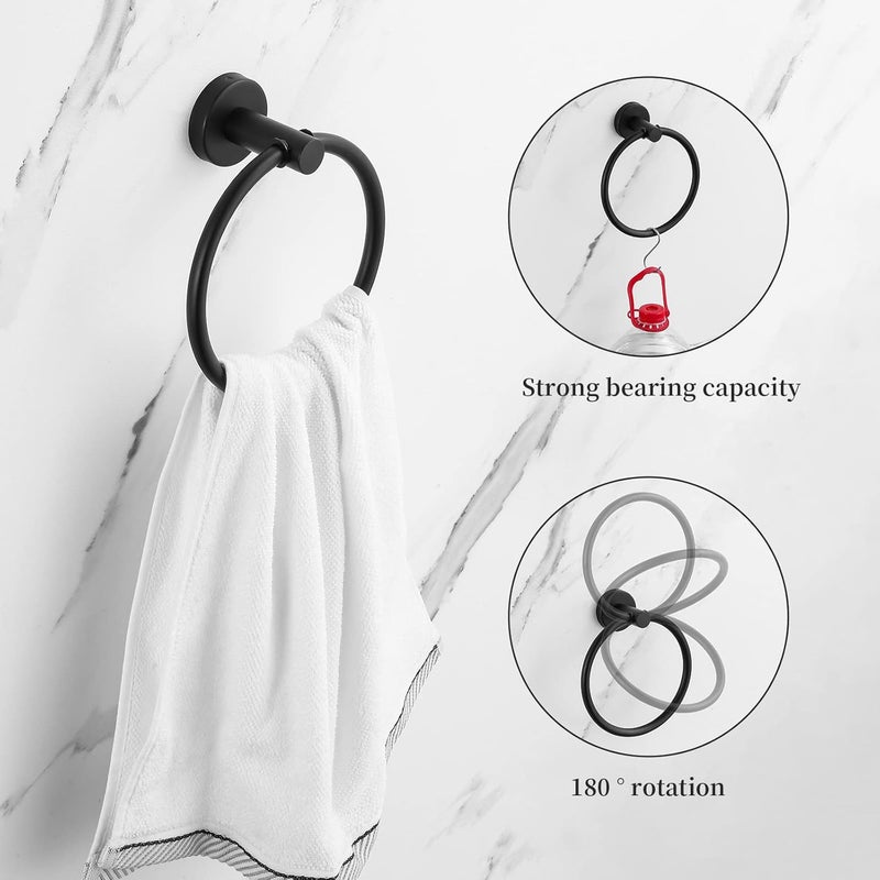 Hinmood Bathroom Hardware Set Matte Black, 10 Pieces Bathroom Accessories Set Includes Includes 2 Packs 24 Inch Towel Bar, Towel Ring, Toilet Holder and 4 Packs Towel Hooks - Image 5